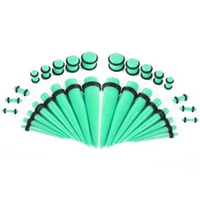 Ear Stretching Kit 36 Pieces Glow Tapers with Plugs - 14G - 00G UV Glow Aqua