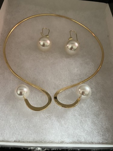 Huge Round Fashion Choker Pearl Necklace With Pair Dangling GF Earrings - Picture 5 of 7