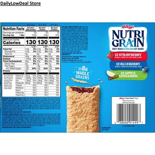 Nutri-Grain Bars Variety Pack 1.3 oz., 36 pk Strawberry Blueberry Apple Cinnamon - Picture 5 of 6