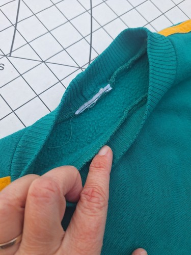 VTG Sweatshirt Dress M/L Crewneck Teal USA 90's 80s Slit Pocket Color Trim - Picture 5 of 10