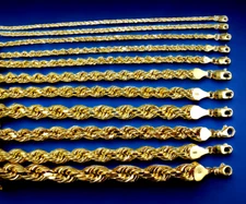 10K Yellow Gold Rope Necklace Chain Diamond Cut Real Gold 2mm-12mm 16"-30"