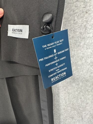 Esmoquin Kenneth Cole Reaction para hombre talla 38R 31x32 negro calce ajustado listo flexible defectuoso - Imagen 3 de 12