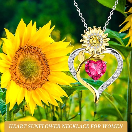 Sunflower Necklaces 925 Sterling Silver Birthstone Jewelry Valentine's Birthday - Picture 2 of 6