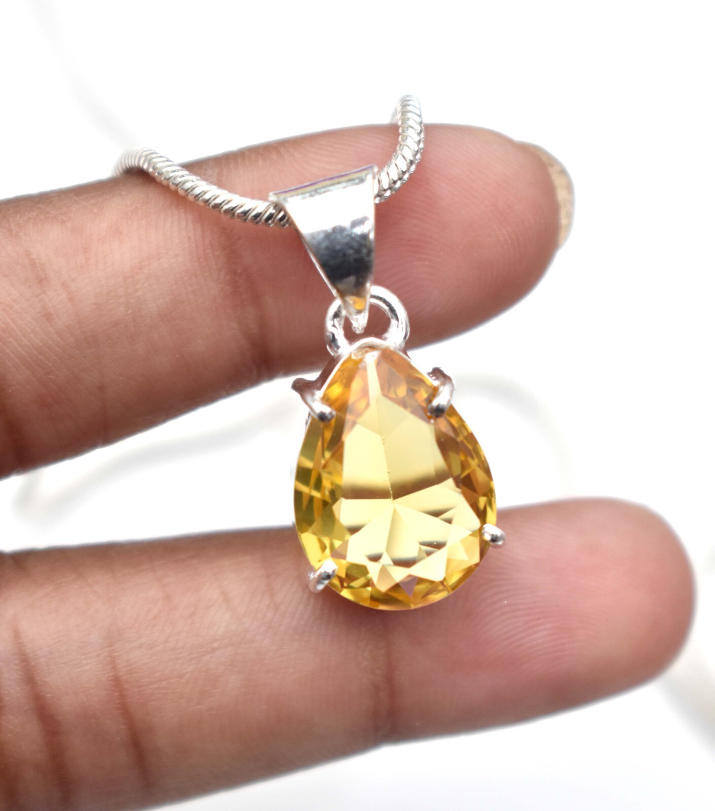 Yellow Citrine 925 Sterling Silver Gemstone Handmade Gift Women Necklace-18