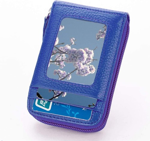 Premium Leather Slim Zipper Credit Card Case Holder with Clear Photo Slot RFID - Picture 34 of 48