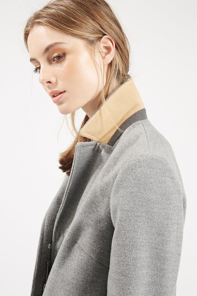 RRP £70 GREY SLIM POCKET FRONT ZIP FASTENING COLLAR JACKET