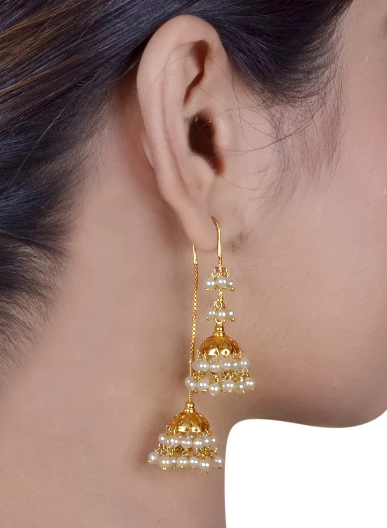 Double jhumka earrings sale gold