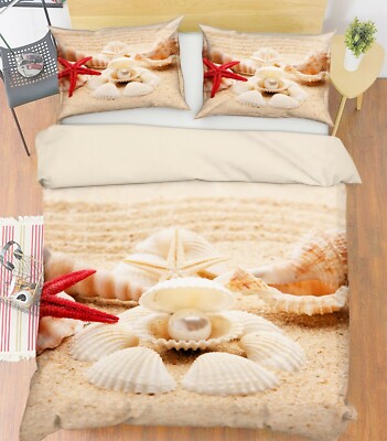 3D Shell White Pearl ZHUA1321 Bed Pillowcases Quilt Duvet Cover Set Queen King