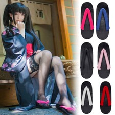 Japanese Women Geta Wood Sandals Flip Flops Slippers Flat Low Heel Cosplay Shoes