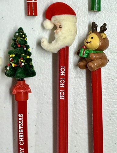 *NEW* Lot 35 Vintage Wood Christmas Pencils Toppers Russ Dakin Hello Kitty - Picture 10 of 11