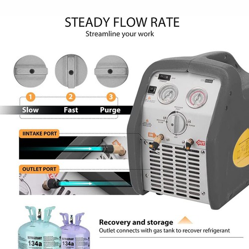 Máquina de recuperación de refrigerante 3/4 HP monocilíndrico AC HVAC herramienta de reciclaje 1750 rpm - Imagen 3 de 7