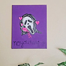 Hand Painted Canvas OOAK 8x10 Scream Mask With Hearts, No You Hang Up