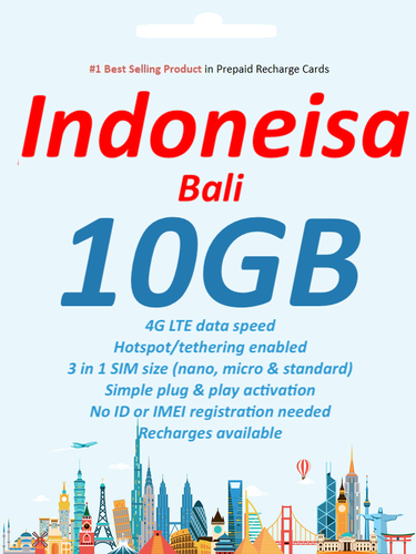 Indonesia Bali 10 days 10GB Data Travel SIM card 4G Indosat/XL Network - Picture 1 of 4