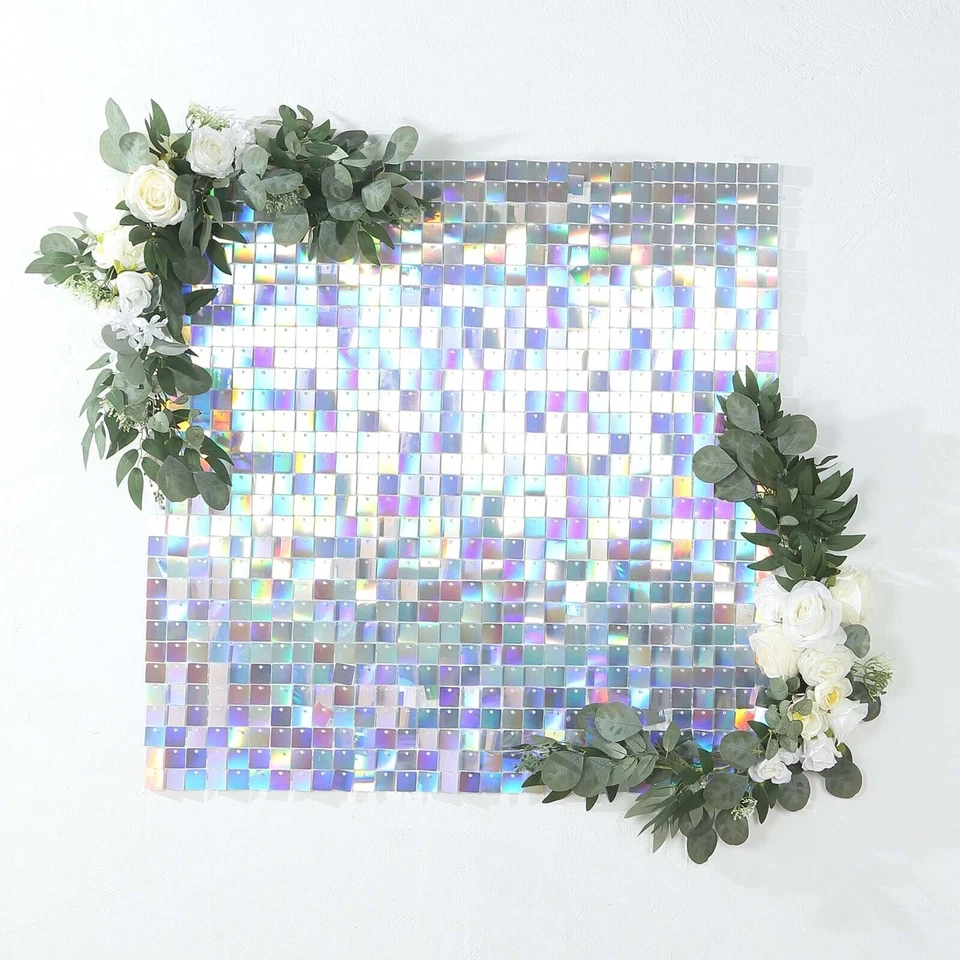 24 IRIDEDESCENT BLUE Square Sequin Shimmer Wall Photo Backdrop PANELS Party - Image 4 of 4