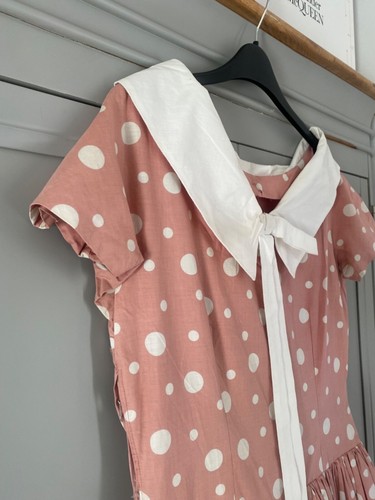 Vintage LAURA ASHLEY Pattern Handmade Dress Size 12 Polka Dot Tea Party Sailor - Picture 16 of 18