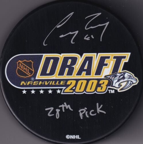 BECKETT COREY PERRY SIGNED "28TH PICK" 2003 NHL DRAFT LICENSED LOGO PUCK 418146