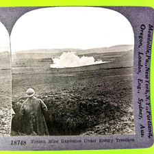 c1910s France WWI Mine Bursting Bomb Explosion in German Trenches Stereo Card V4