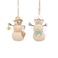 Set of 2 Beach Themed SANDY SNOWMAN Christmas Ornaments, by Gallerie II