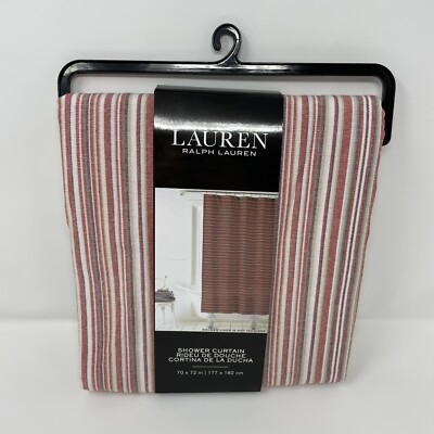 Lauren Ralph Lauren White Red Striped Candy Cane Fabric Shower Curtain 70x72