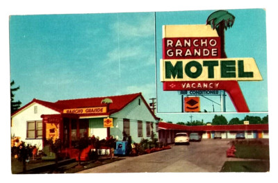 Rancho Grande Motel Lodi California CA Old Cars Street View UNP Postcard c1950s