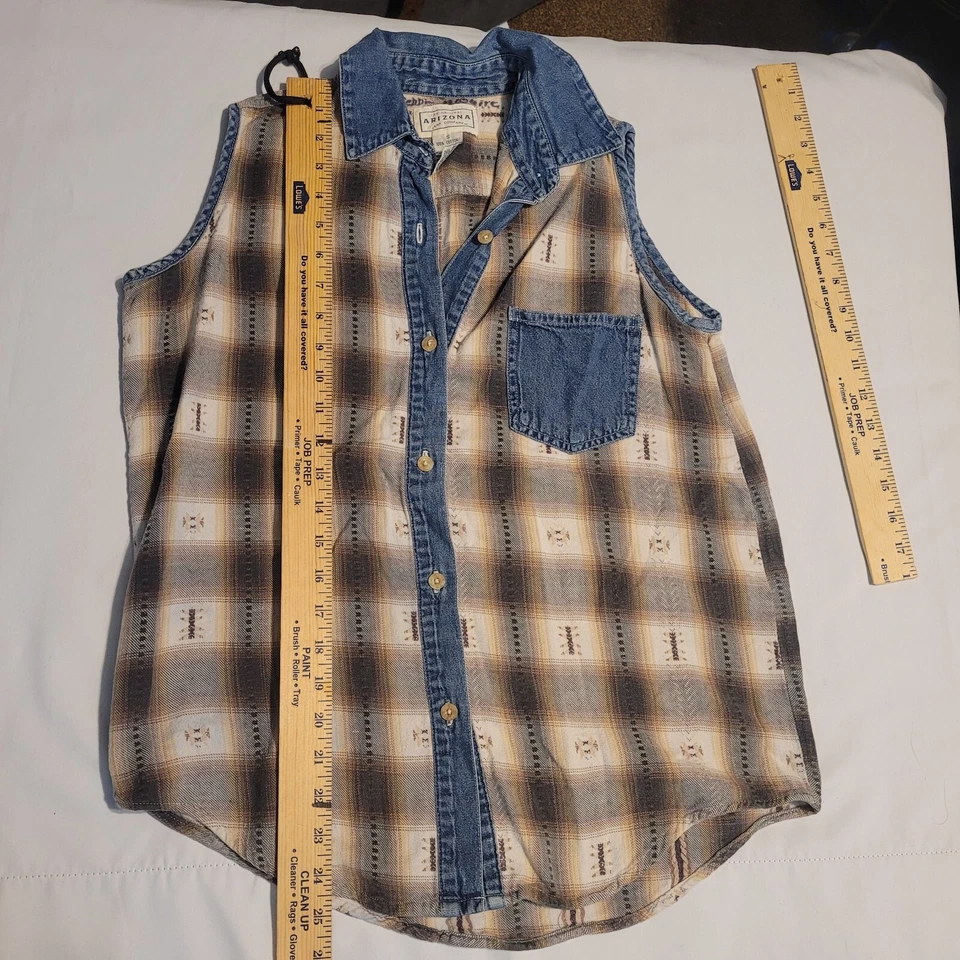 Arizona Jean Company Company Talla Pequeña Marrón Franela Denim Sin Mangas Abotonada Foto 4 de 4