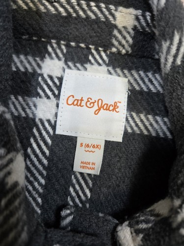Cat And Jack Girls Jacket Shirt Shacket Size Small 6-6x gray plaid snap button - Picture 2 of 7