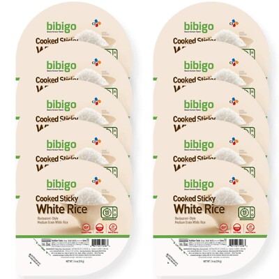 Bibigo Sticky White Rice Bowls, 7.4 oz, Pack of 10 - Restaurant-Style Rice