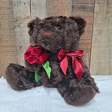 Dan Dee Love Bear Plush Brown 10" Sitting Red Rose Ribbon 2014 Valentine's Day