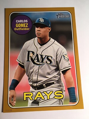 2018 Topps Heritage High Number Jumbo 5x7 Carlos Gomez Rays 671 Gold 01/10