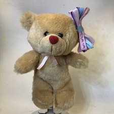 Dan Dee Plush Bear 8  Red Heart Nose And Pink Bow w/ Tiaras  Light Brown So Soft