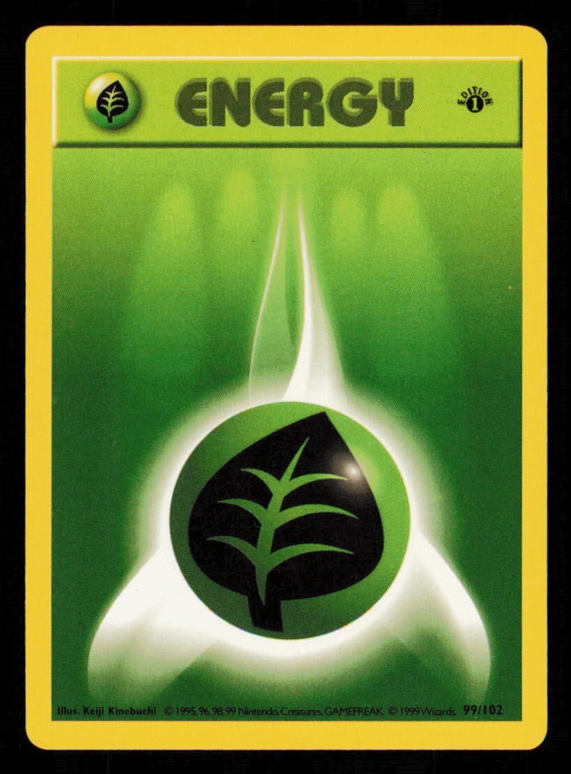 Pokemon Card Grass Energy 99/102 1st Edition Base Set Basic Original LP 1999