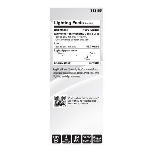 Satco S13185 ED23.5 Filament Bulb 4000lm 24W =100W 5000K 120-277V E26 Medium - Picture 3 of 4