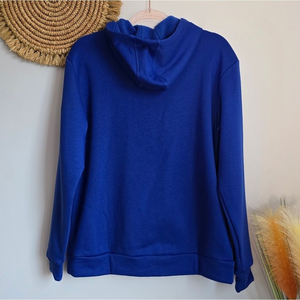 Adidas New Women Royal Blue Fleece Hooded Sweatshirt Hoodie SZ Medium Streetwear thumbnail 6