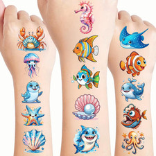 108 PCS Ocean Sea Animal Shark Whale Fish Pre-Cut Temporary Tattoos  Super Cute