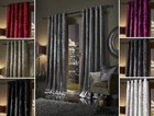 Crushed Velvet Curtains PAIR of Eyelet Ring Top Fully Lined Ready Made Thick UK