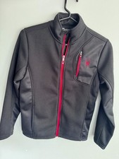 SPYDER Youth Boy's Size M 10/12 Black Red Fleece-Lined Zip Waffle-Knit Jacket