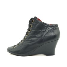 Bronx Damen Keilabsatz-Stiefeletten Schwarz Leder Fashion Boots EU 41