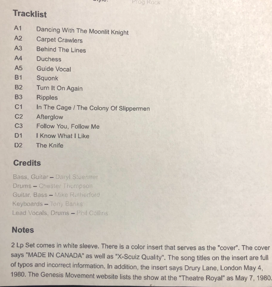 Genesis Live At The Theater Royal Drury Lane London May 1980 2x Lp Phil Collins - Image 2 of 4