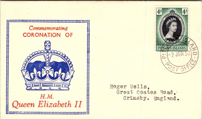 1953 British Pitcairn Islands Queen Elizabeth II Coronation FDI Cover to England