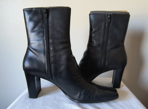 Bandolino BDBRUNNER Black Leather Block Heal Square Toe Side Zip Ankle Boots 11M - Picture 3 of 12