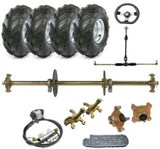 32" Go kart ATV Rear Axle Kit Assembly 7" Wheels Front Steering Hub Buggy Cart
