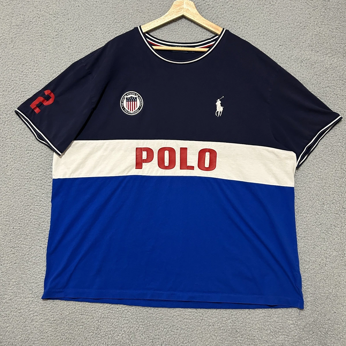 me Tシャツ Polo Ralph Lauren USA T-shirt Men 3XB Blue Big Pony Spellout #2