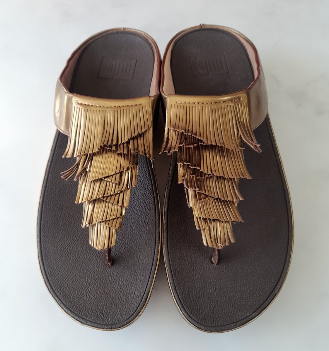 FITFLOP CHA CHA FRINGE SIZE 6/39 BRONZE LEATHER LOOK FLIP FLOPS VGC FREE  P\u0026P | eBay UK