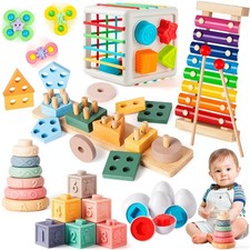 7-in-1 Montessori Baby Toys for 6-12 Months  Sensory Teething, Stacking Blocks
