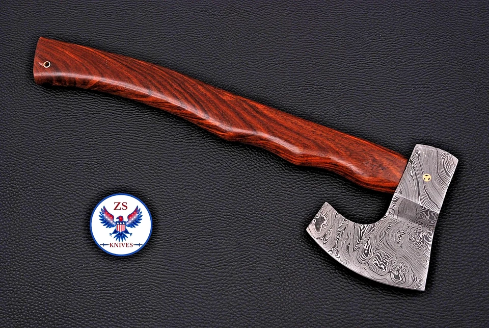 HACHA VIKINGA HOJA DE ACERO DAMASCO FORJADA HECHA A MANO PERSONALIZADA TOMAHAWK ZS 61 Foto 2 de 4