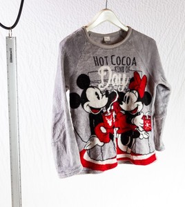 Disney Sleepwear Pajama Shirt Top Womens Size S 4-6) Gray Hot Cocoa Mickey Mouse