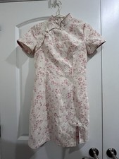 NWT Ivory Pink Lace Embroidered Qipao Cheongsam Mini Dress Frog Closure xs/s