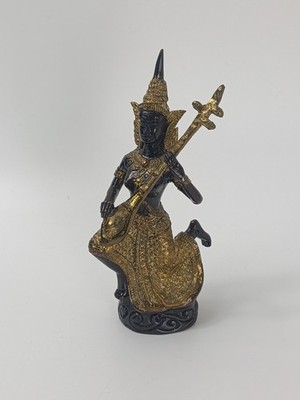 Thai Tempel Musiker Figur Vintage Asiatische Statue Figur vergoldet Messing Bronze