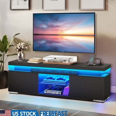 LED TV Stand Entertainment Center w/ Power Outlets Dynamic Lighting Storage