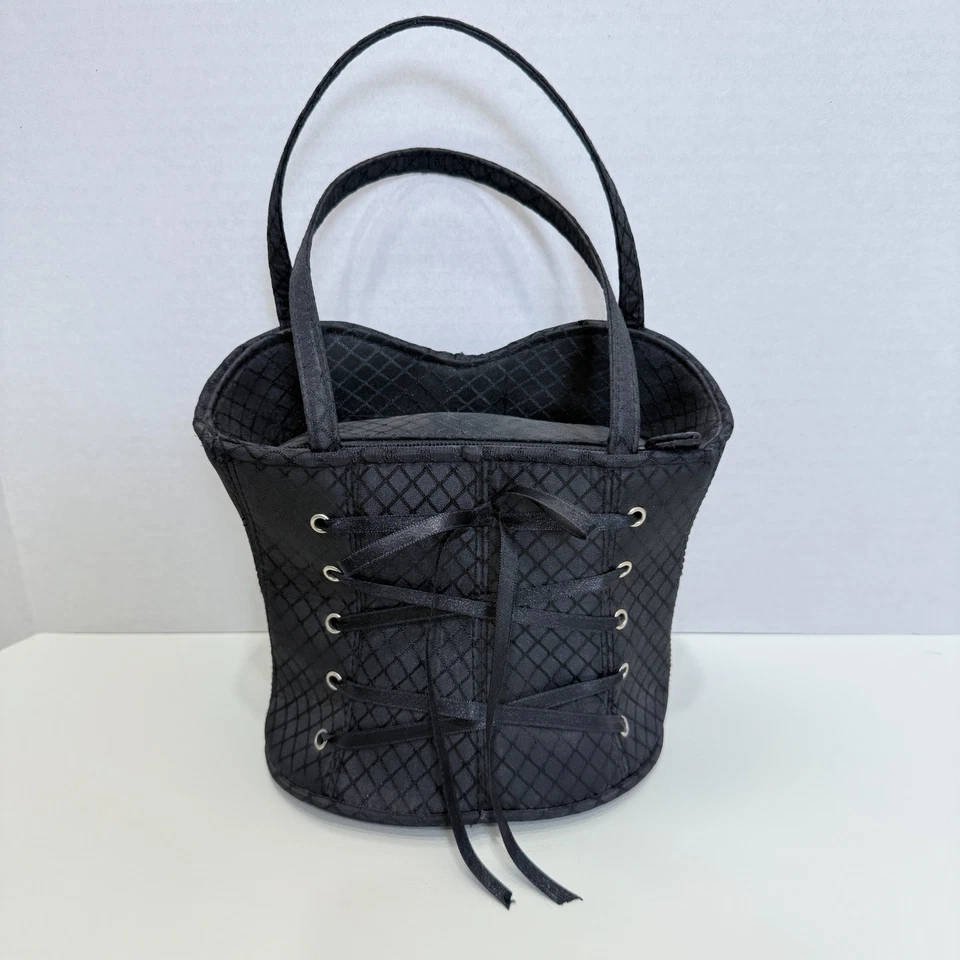 Black Corset Bustier Small Handbag Lace Up Bodice Gothic Punk Pinup Burlesque - Image 3 of 4